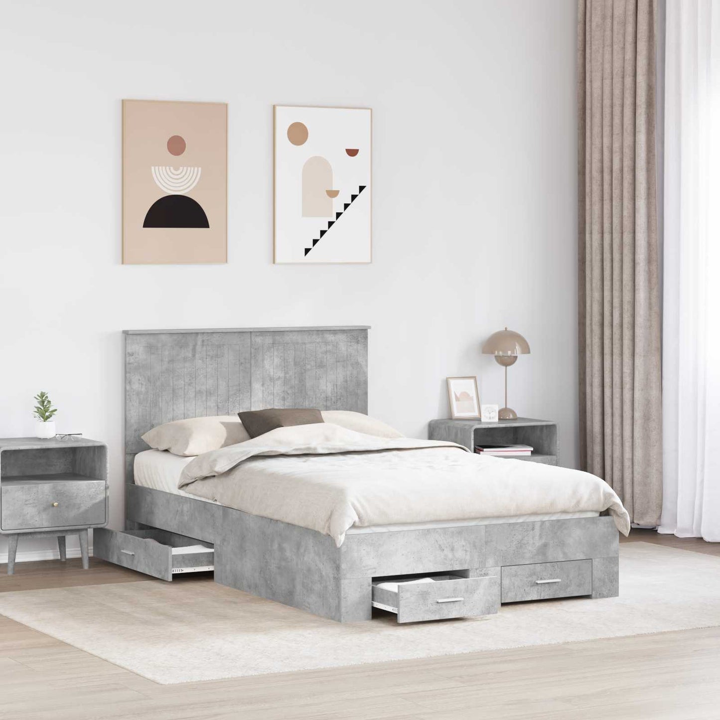 Sengestamme med skuff Betonggrå 120 x 200 cm Konstruert tre
