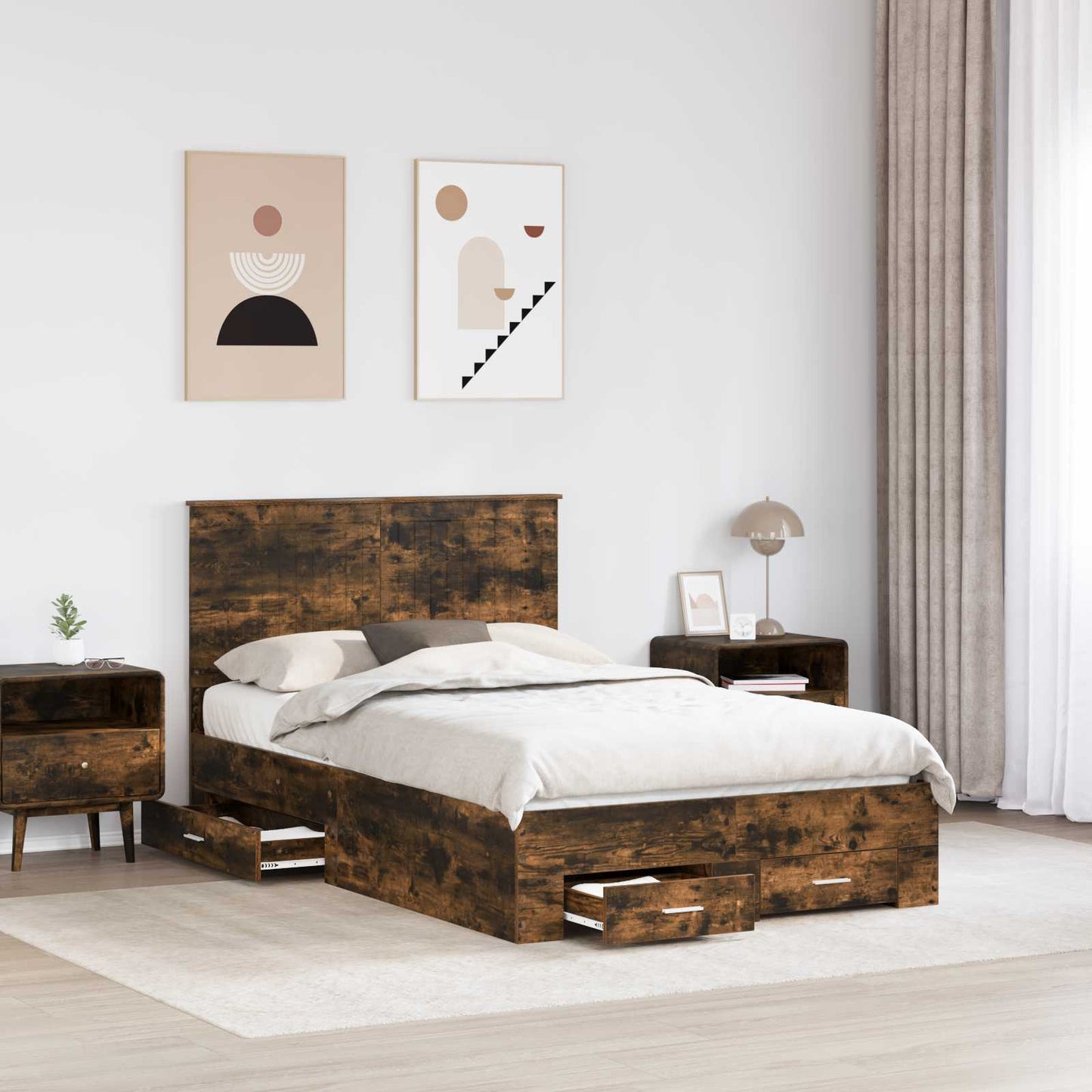 Sengestamme med hodegjerde Røkt eik 120 x 190 cm Konstruert tre
