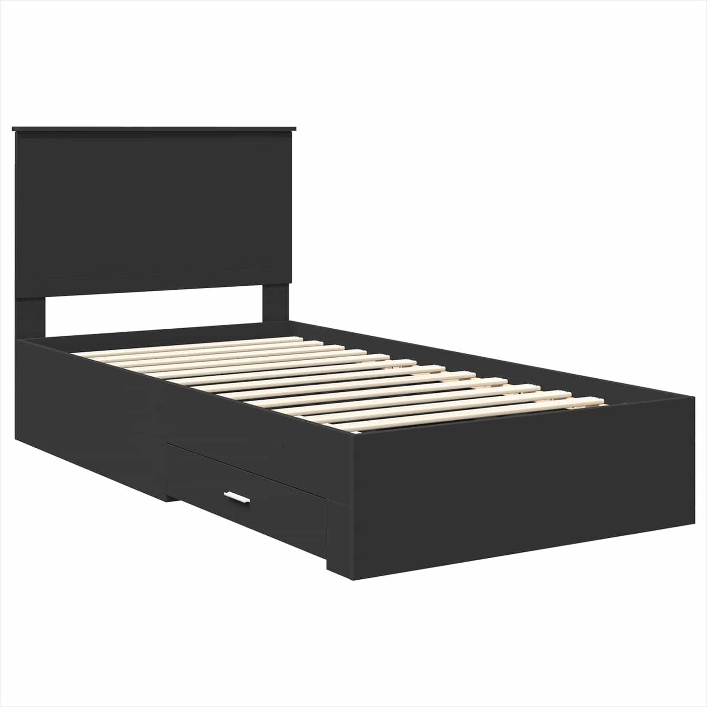 Sengestamme med skuff Svart og sølv 90 x 200 cm Konstruert tre
