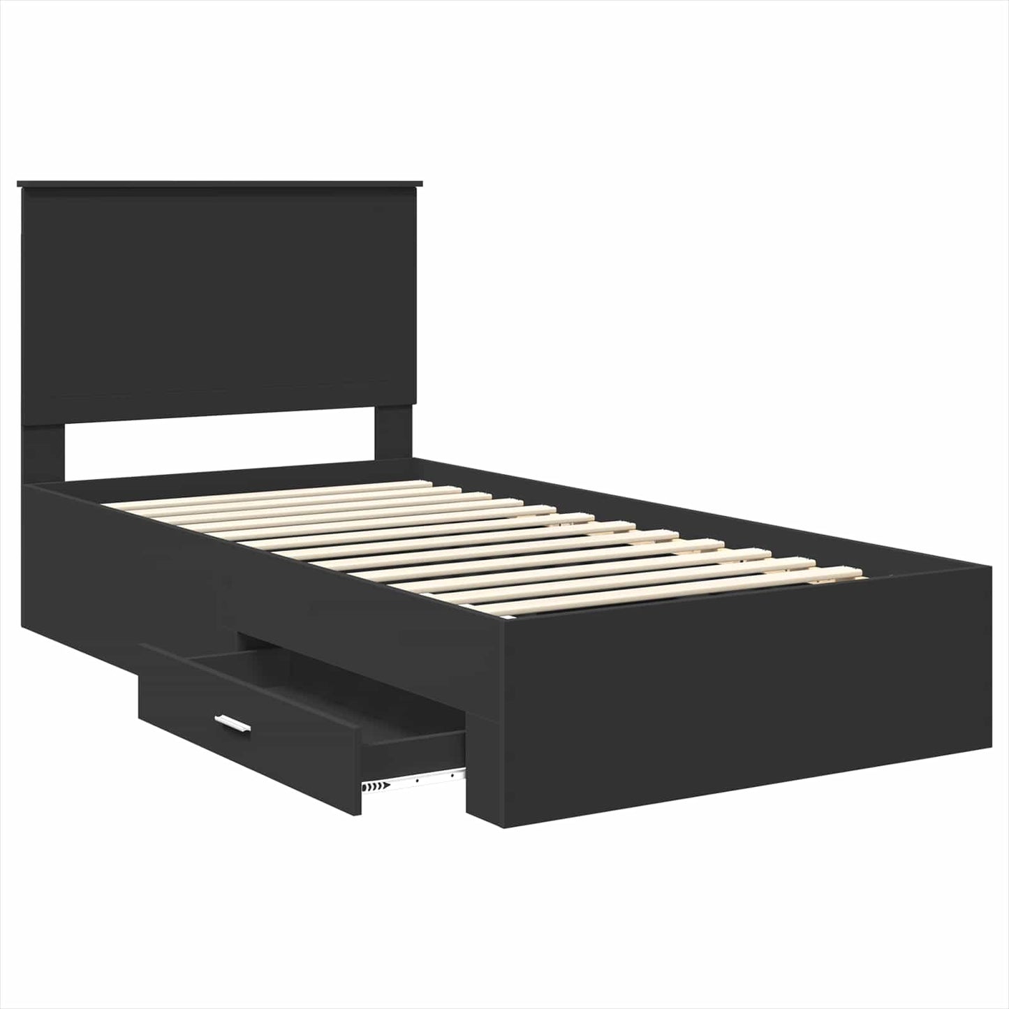 Sengestamme med skuff Svart og sølv 90 x 200 cm Konstruert tre
