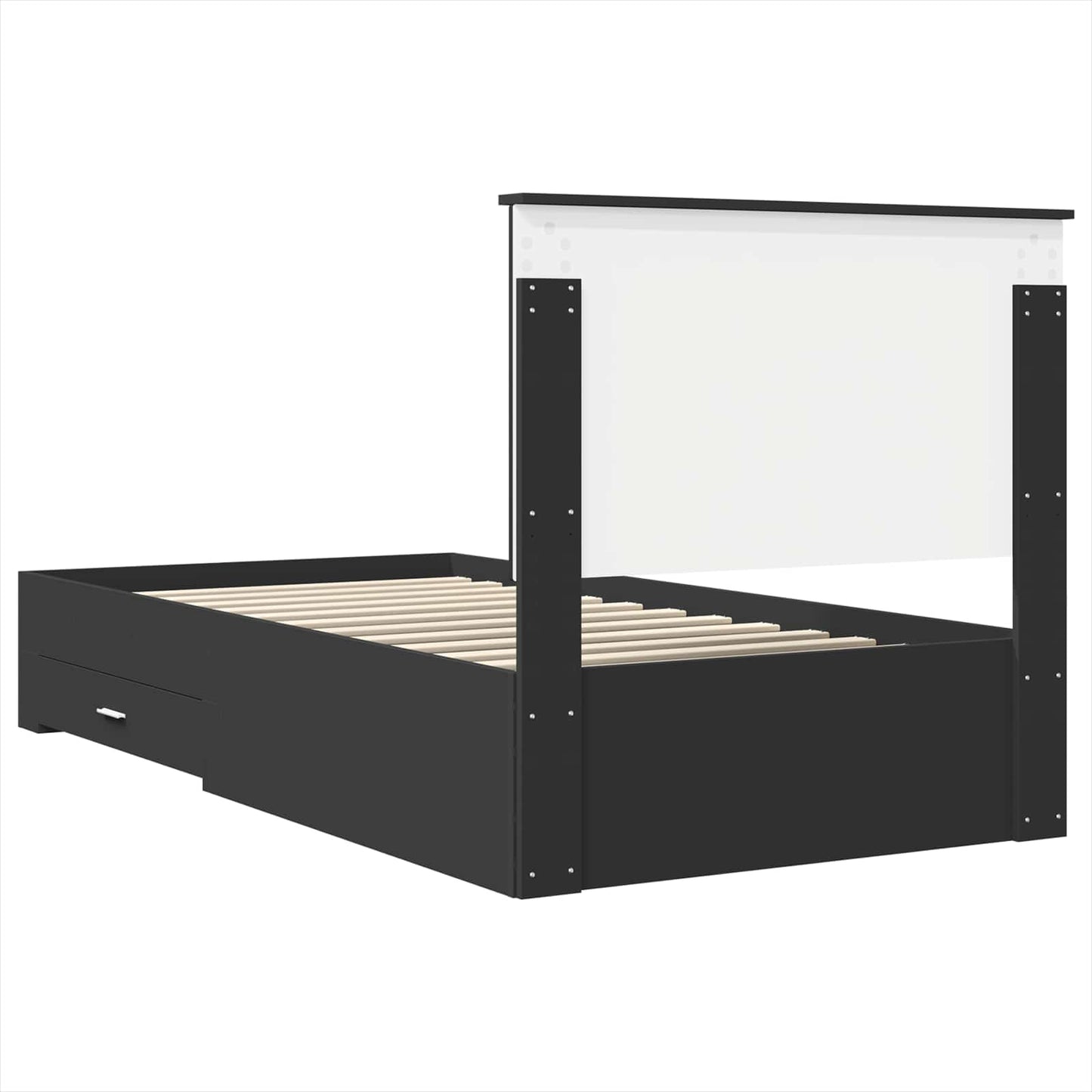Sengestamme med skuff Svart og sølv 90 x 200 cm Konstruert tre