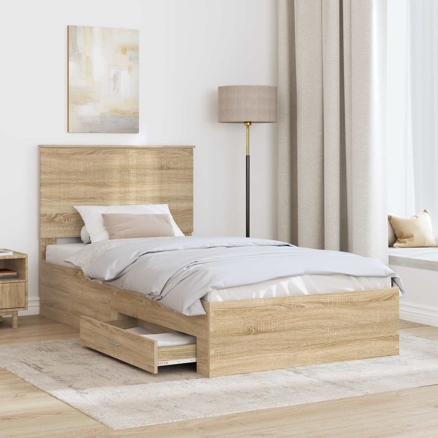 Sengestamme med skuff Sonoma eik 100 x 200 cm Konstruert tre