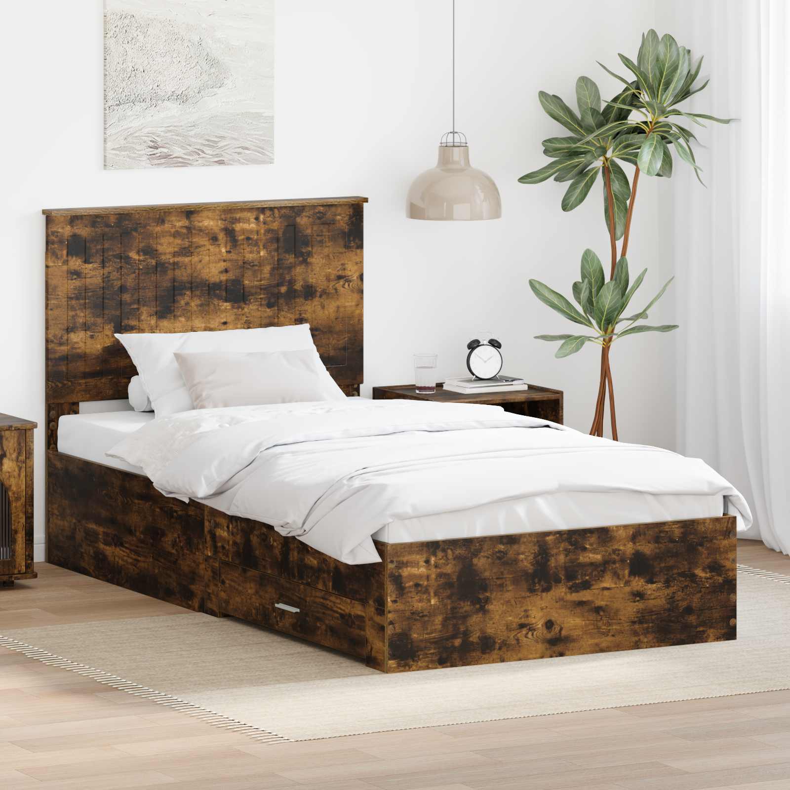 Sengestamme med hodegjerde Røkt eik 100 x 200 cm Konstruert tre