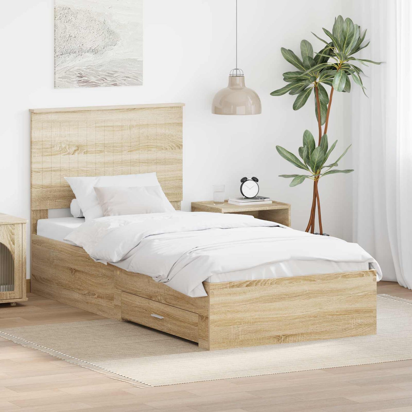Sengestamme med skuff Sonoma eik 90 x 190 cm Konstruert tre