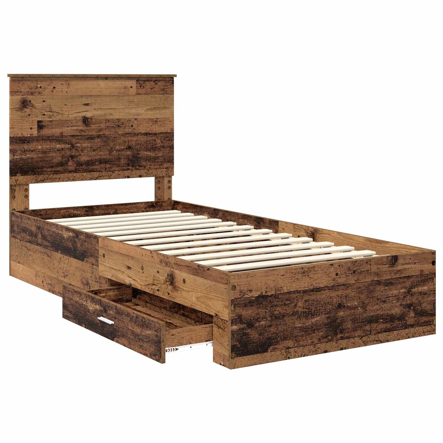 Sengestamme med skuff Gammelt tre 90 x 190 cm Konstruert tre