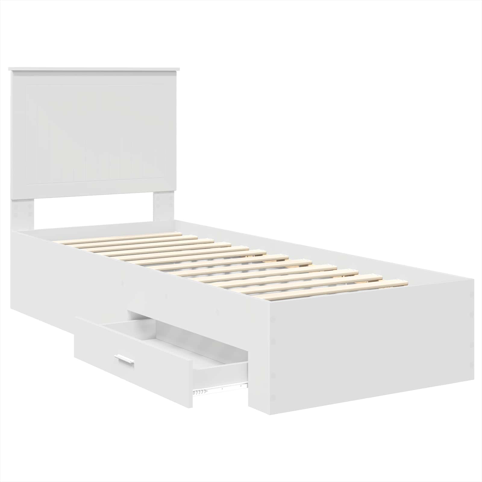 Sengestamme med skuff Hvit og Sølv 75 x 190 cm Konstruert tre