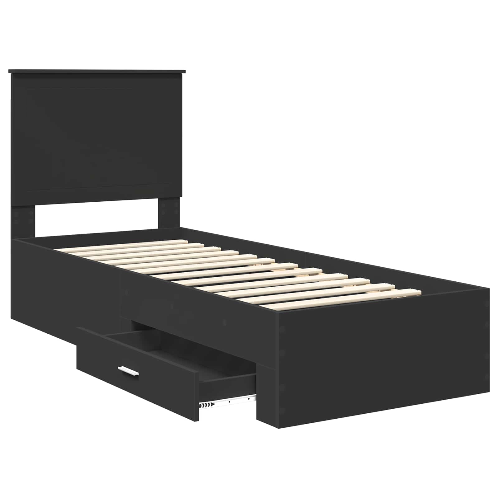 Sengestamme med skuff Svart og sølv 75 x 190 cm Konstruert tre