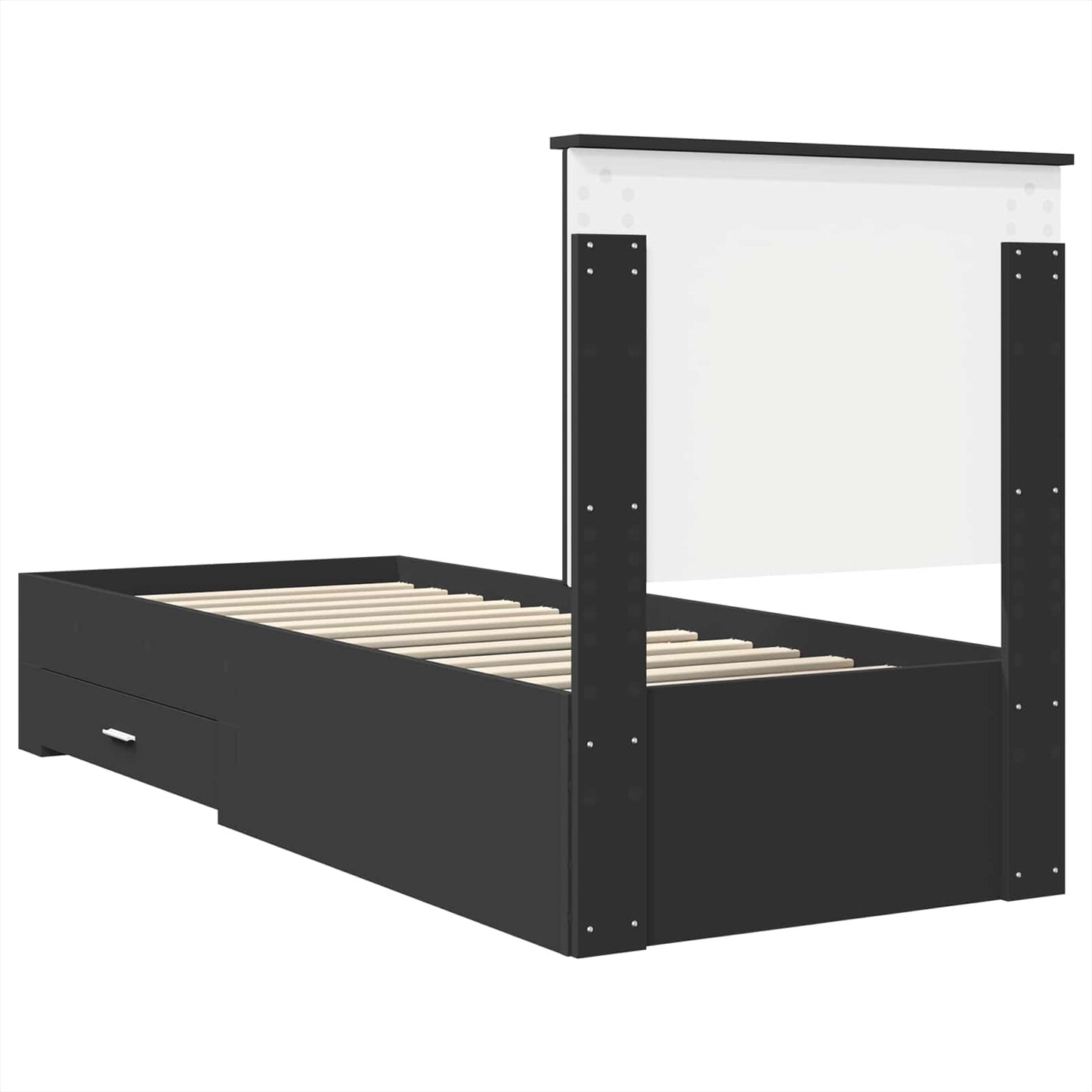 Sengestamme med skuff Svart og sølv 70 x 190 cm Konstruert tre
