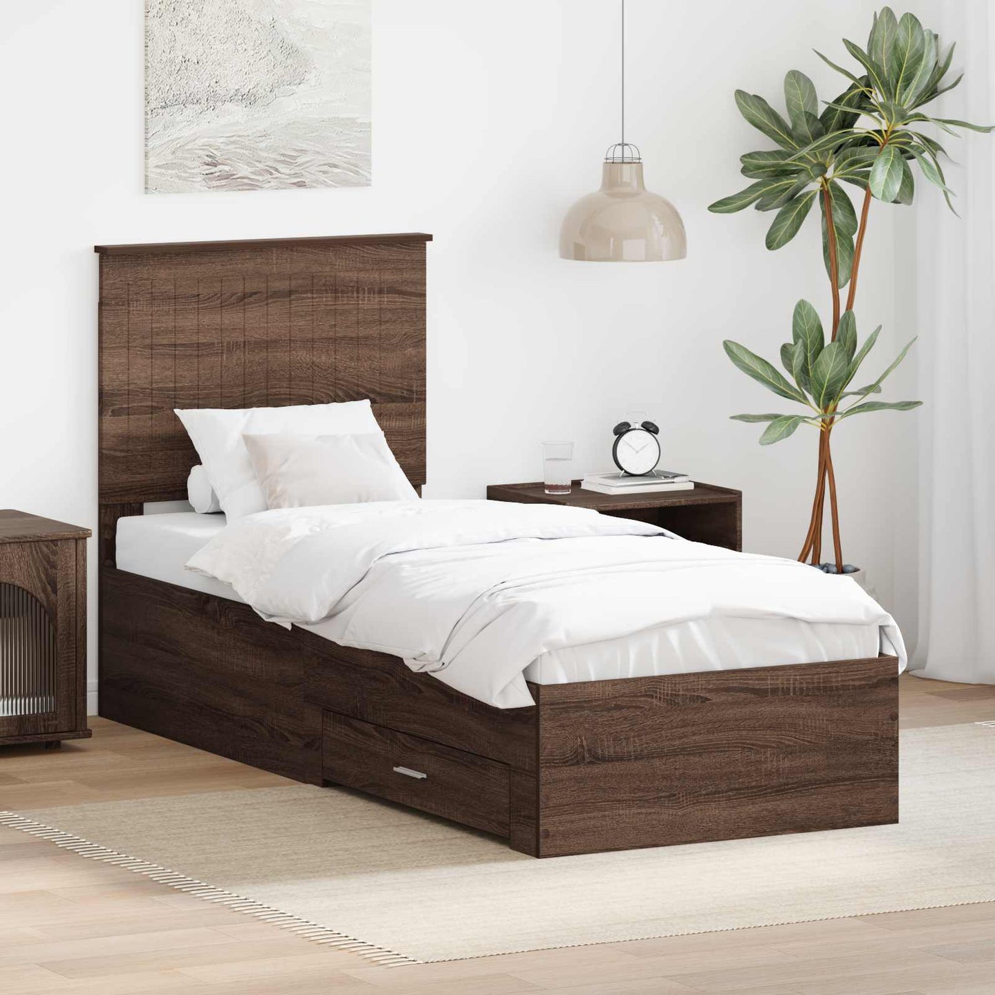 Sengestamme Brun Eik og Sølv 70 x 190 cm Konstruert tre