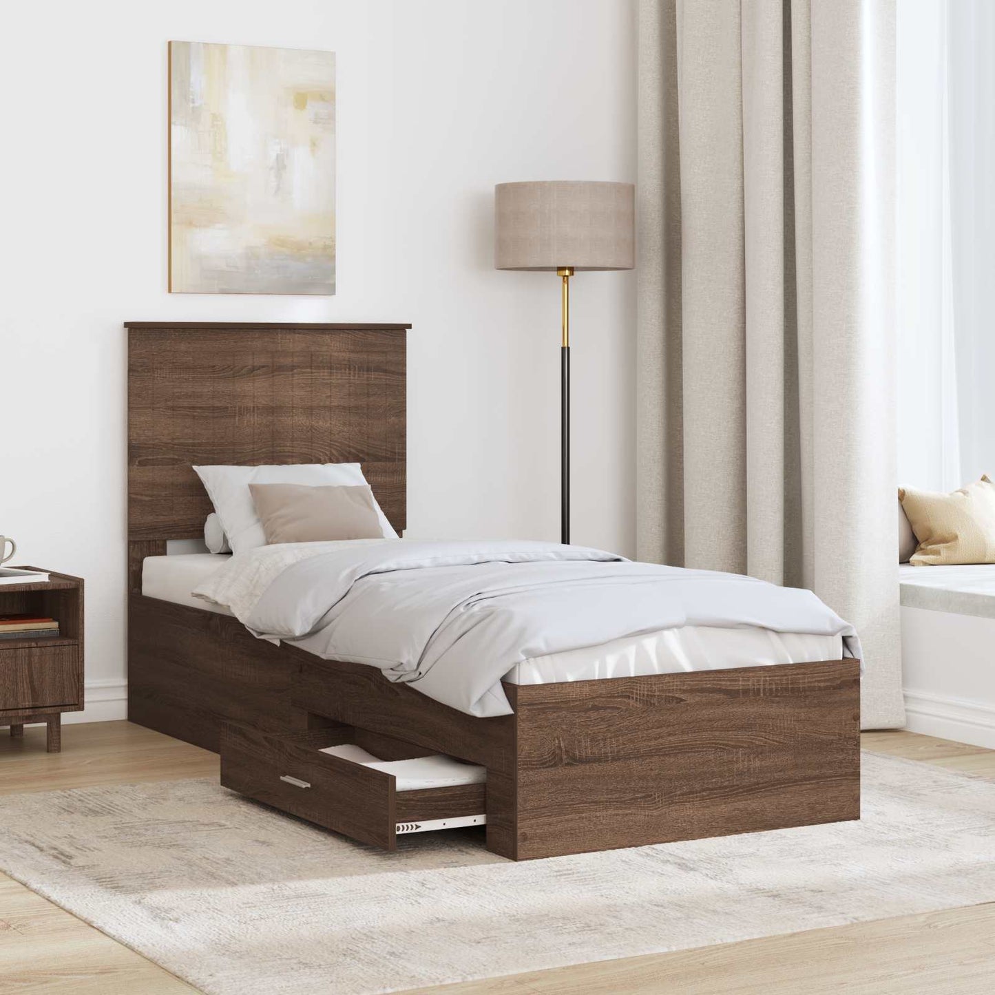 Sengestamme Brun Eik og Sølv 70 x 190 cm Konstruert tre