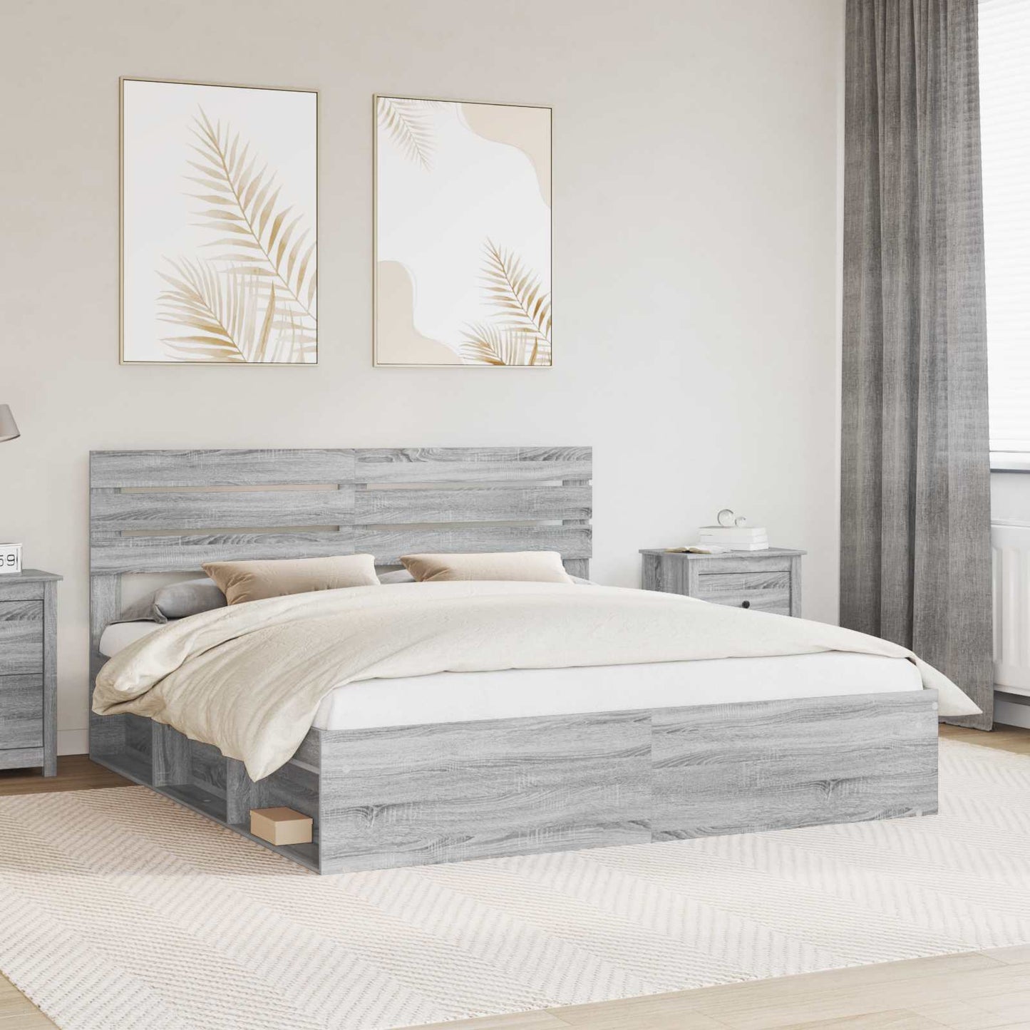 Sengestamme med hodegjerde Grå Sonoma 200 x 200 cm Massiv furu
