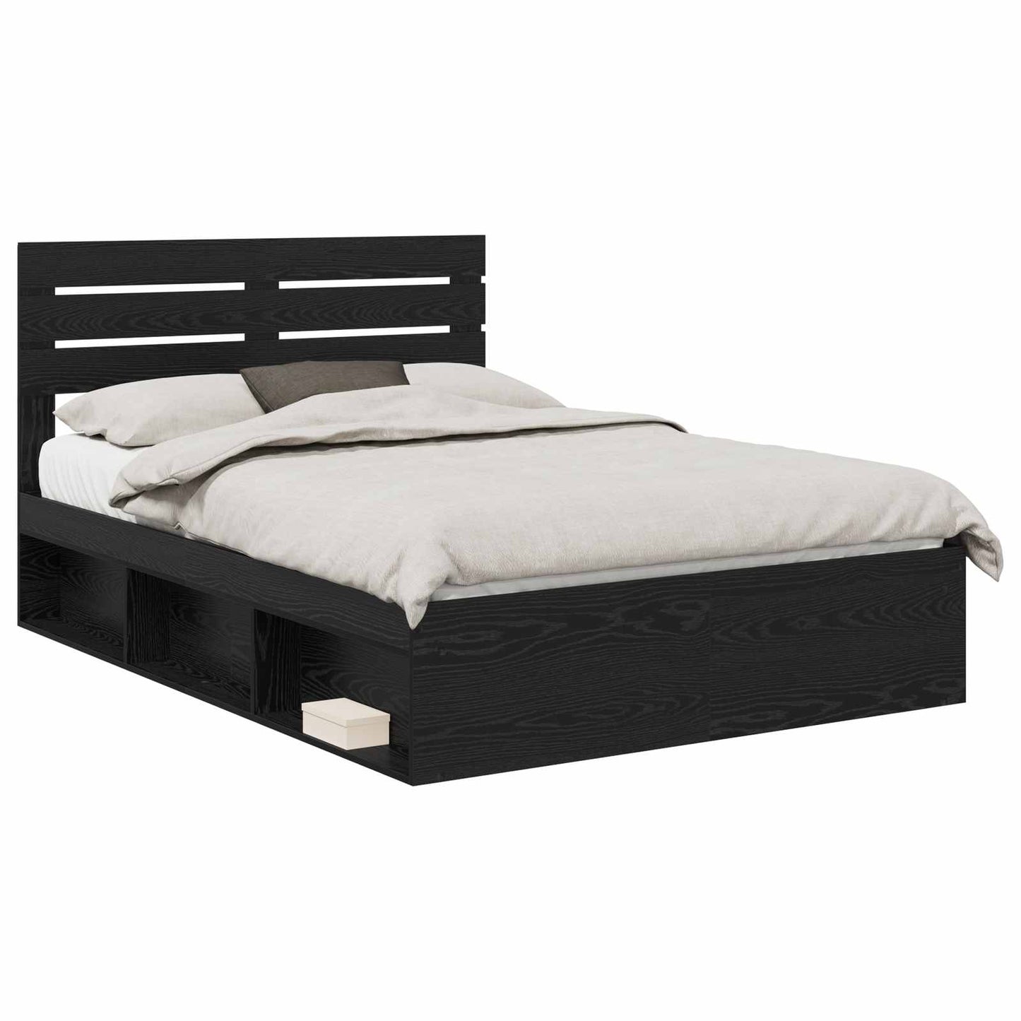 Sengestamme med hodegjerde Svart 150 x 200 cm Massiv furu