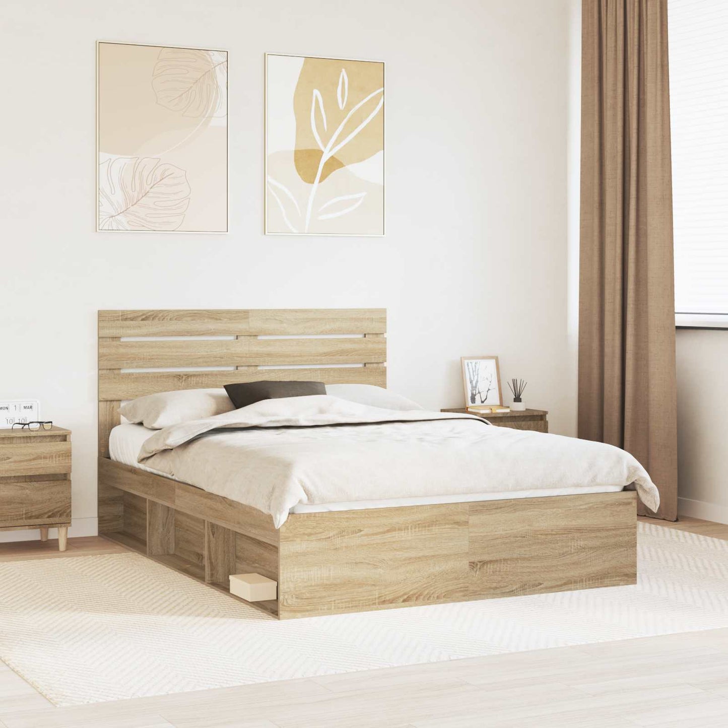 Sengestamme med hodegjerde Sonoma eik 150 x 200 cm Massiv furu
