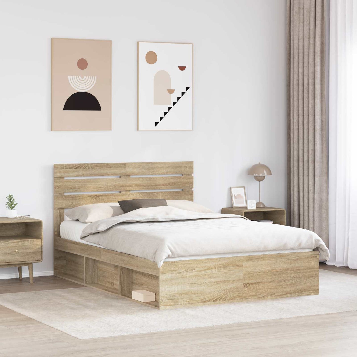 Sengestamme med hodegjerde Sonoma eik 150 x 200 cm Massiv furu