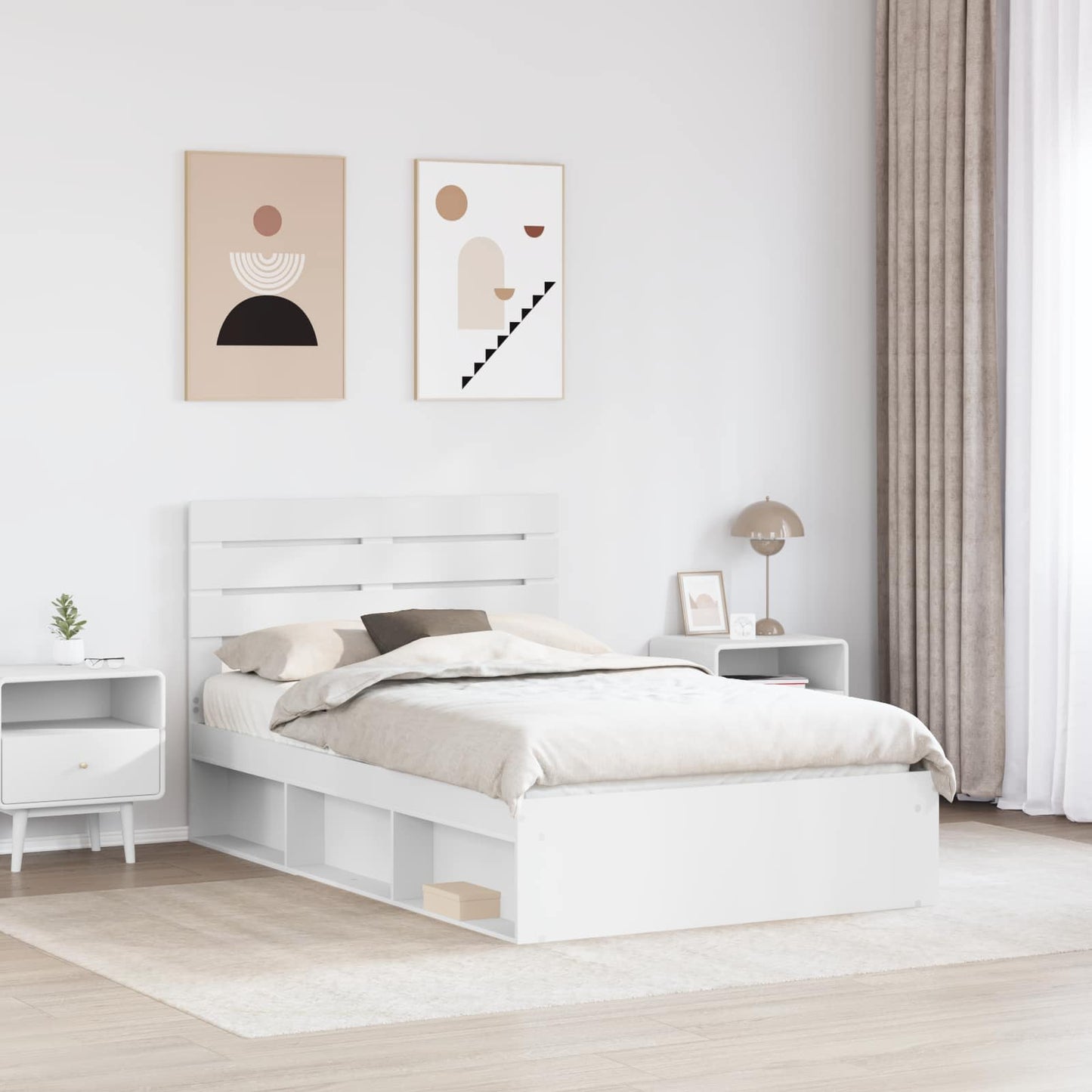 Sengestamme med hodegjerde Hvit 135 x 190 cm Massiv furu