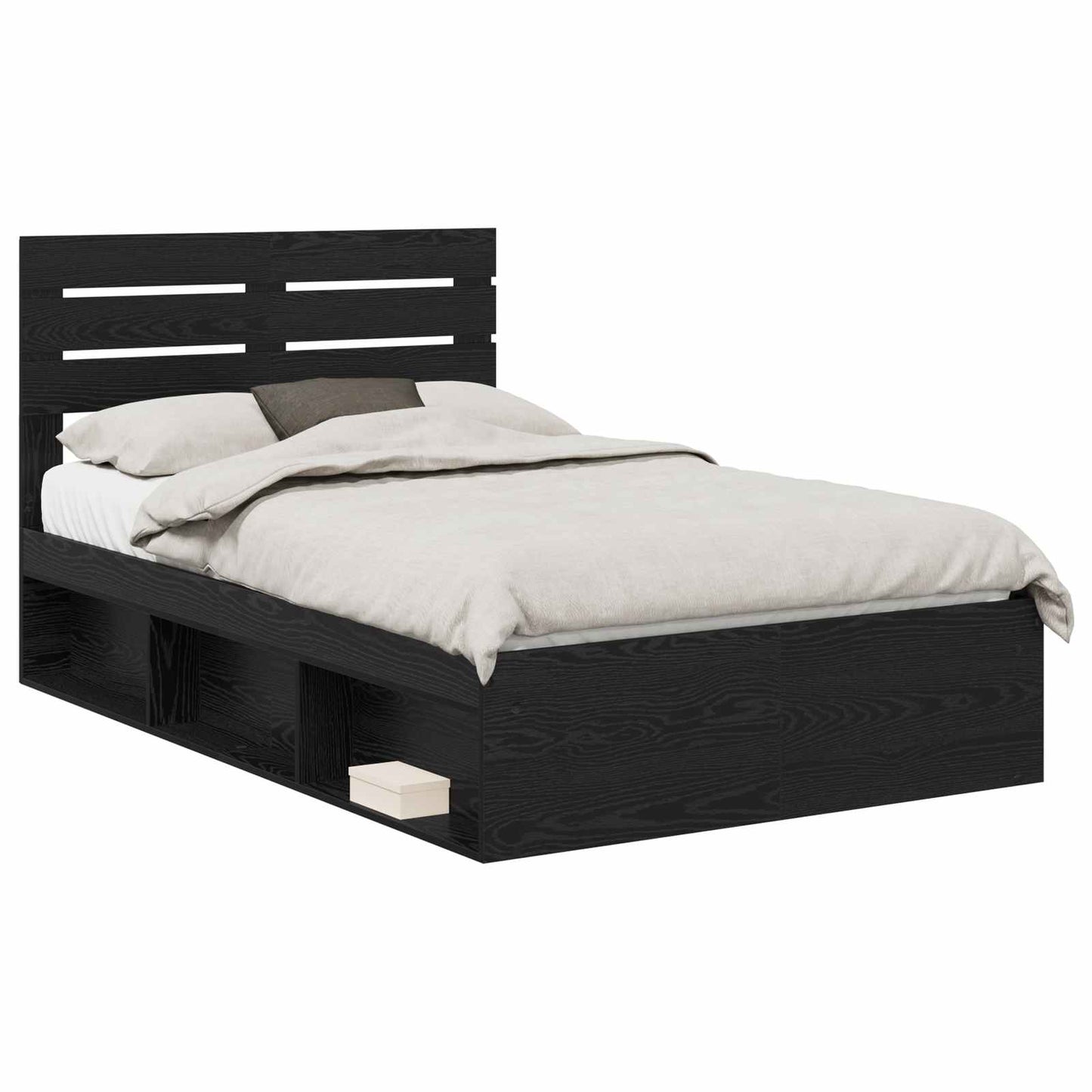 Sengestamme med hodegjerde Svart 135 x 190 cm Massiv furu