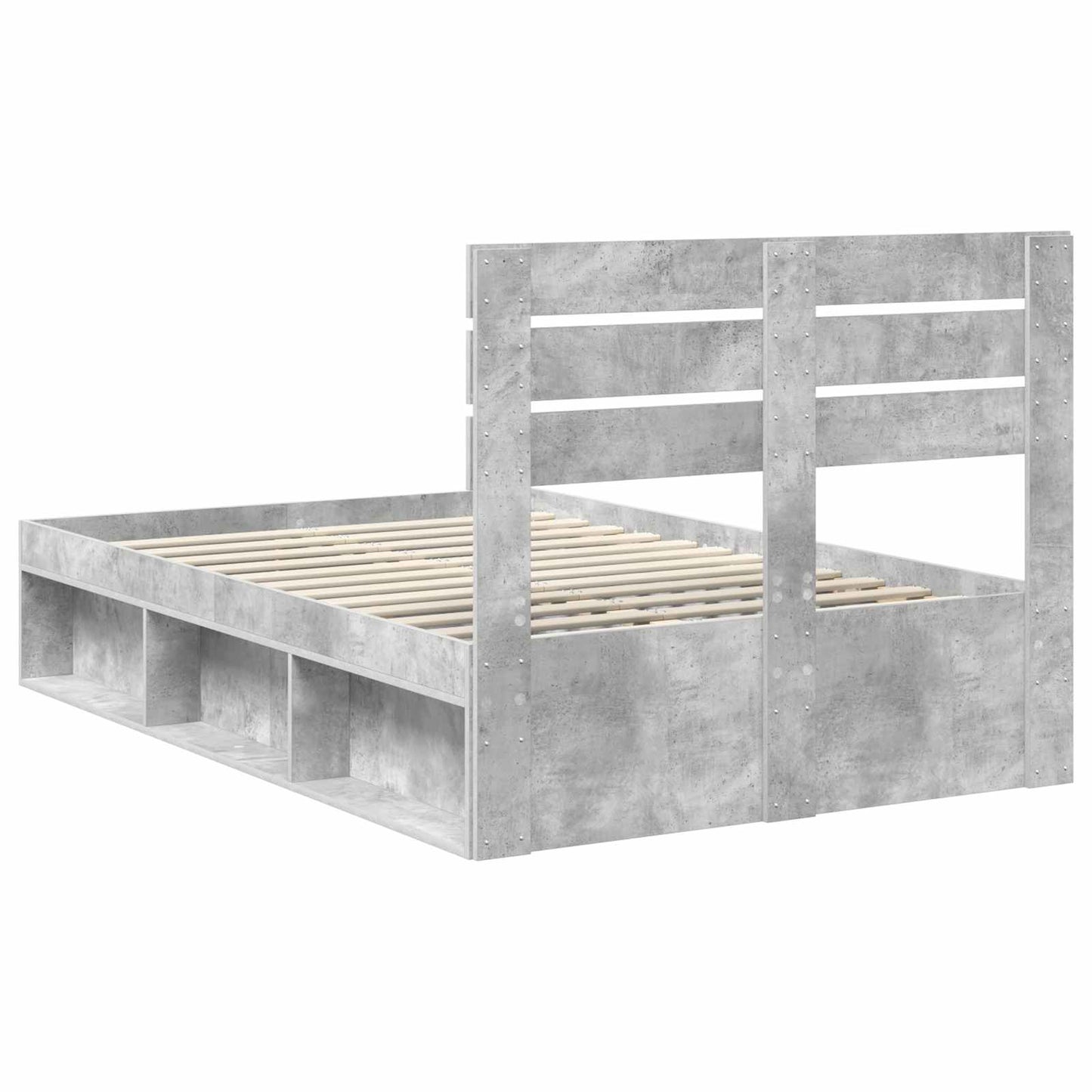 Sengestamme med hodegjerde Betonggrå 135 x 190 cm Massiv furu