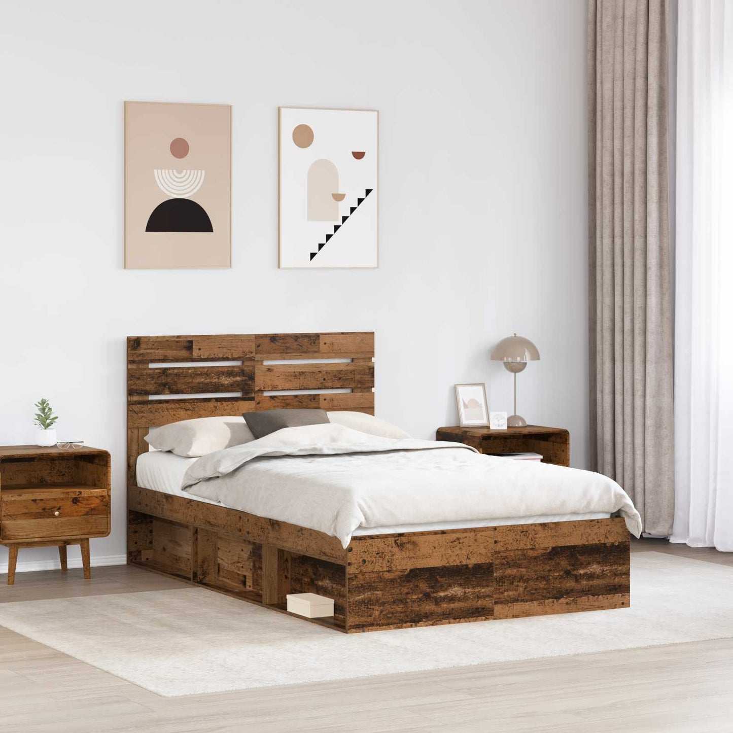 Sengestamme med hodegjerde Gammelt tre 120 x 190 cm Massiv furu