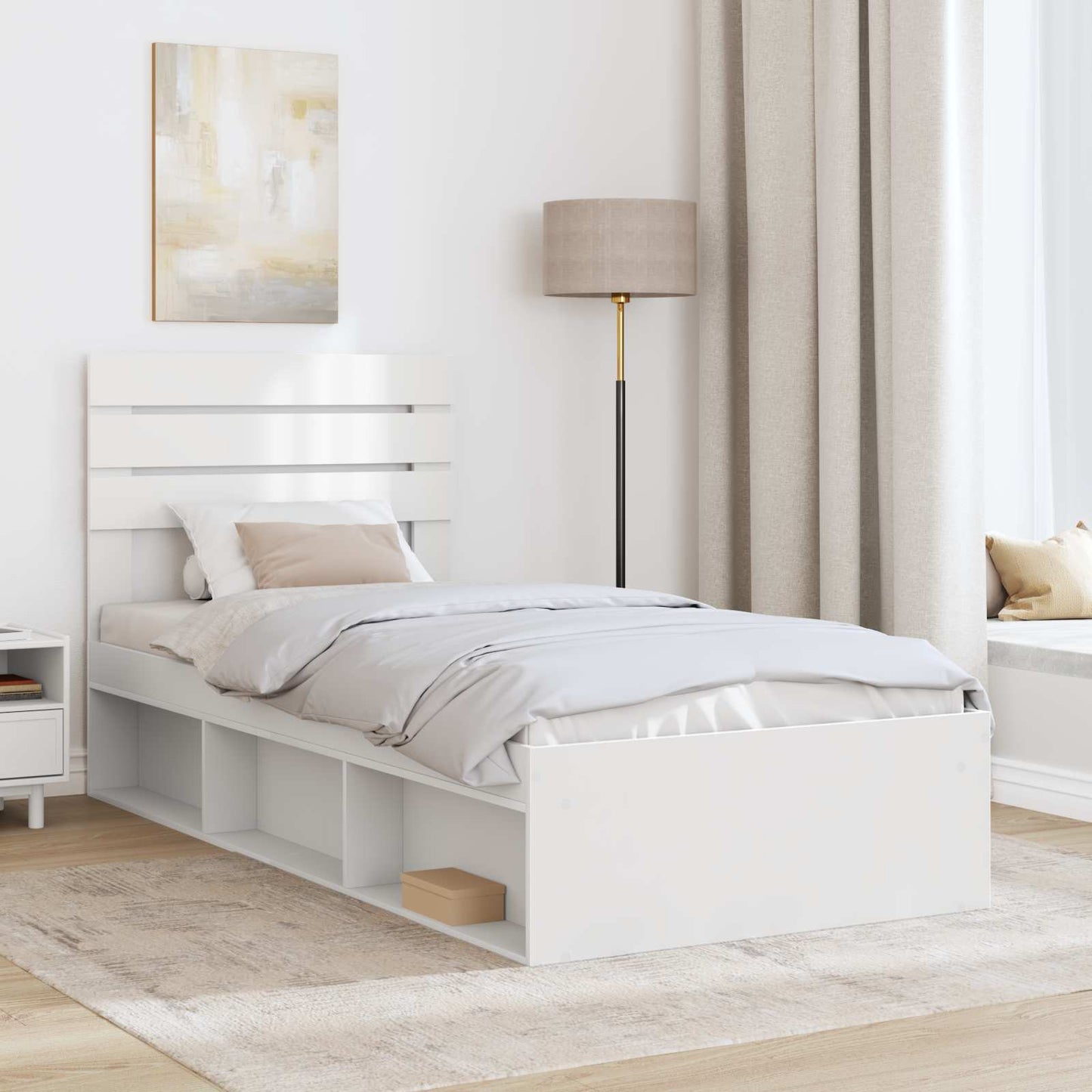 Sengestamme med hodegjerde Hvit 100 x 200 cm Massiv furu