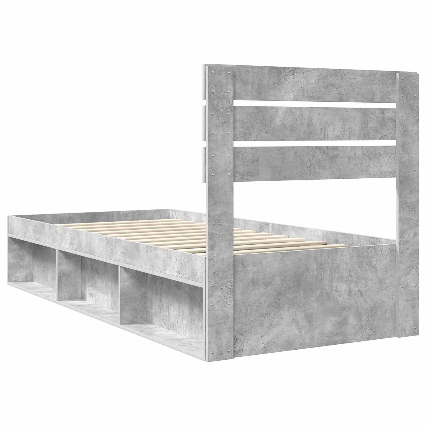 Sengestamme med hodegjerde Betonggrå 90 x 190 cm Massiv furu