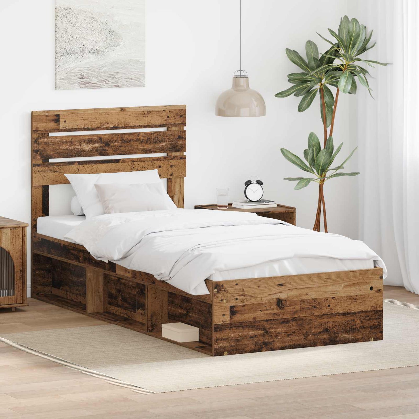 Sengestamme med hodegjerde Gammelt tre 75 x 190 cm Massiv furu