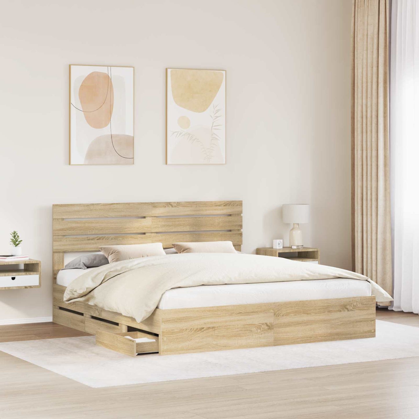 Sengestamme med skuff Sonoma eik 200 x 200 cm Ingeniørtre
