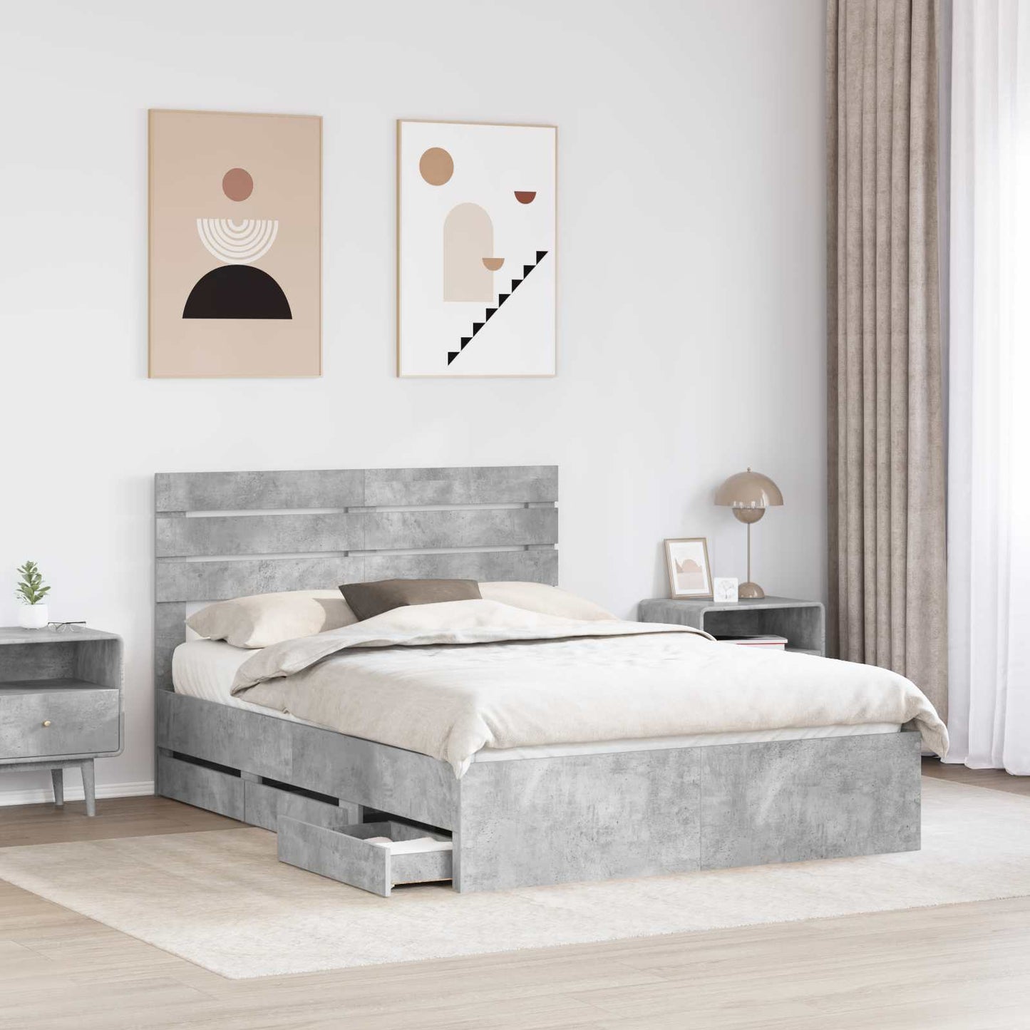 Sengestamme med skuff Betonggrå 140 x 190 cm Ingeniørtre