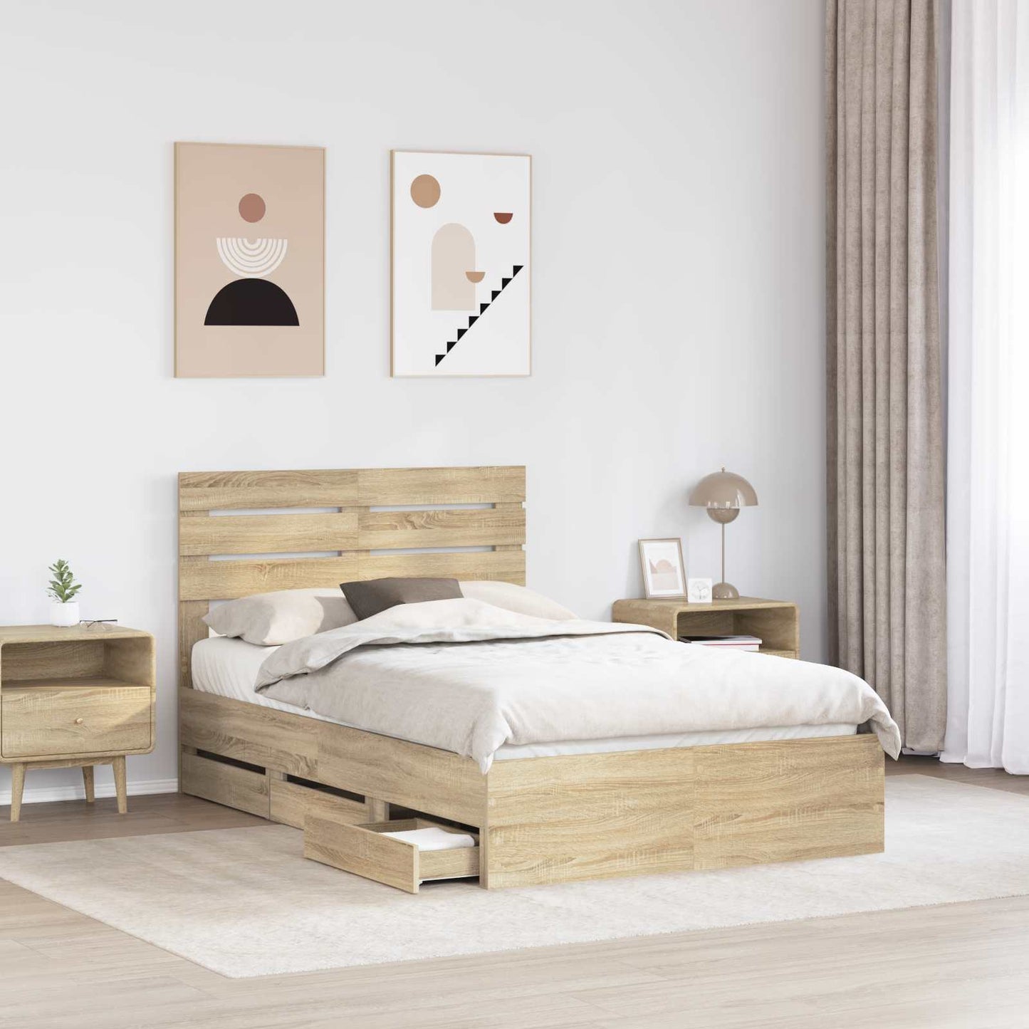 Sengestamme med skuff Sonoma eik 120 x 190 cm Ingeniørtre