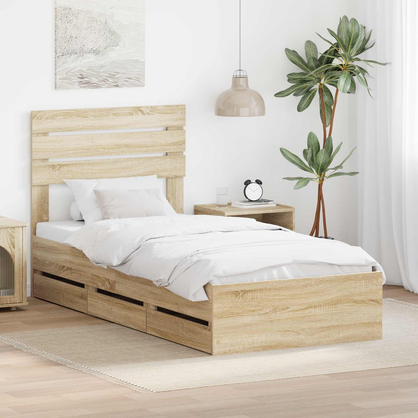 Sengestamme med skuff Sonoma eik 90 x 200 cm Ingeniørtre