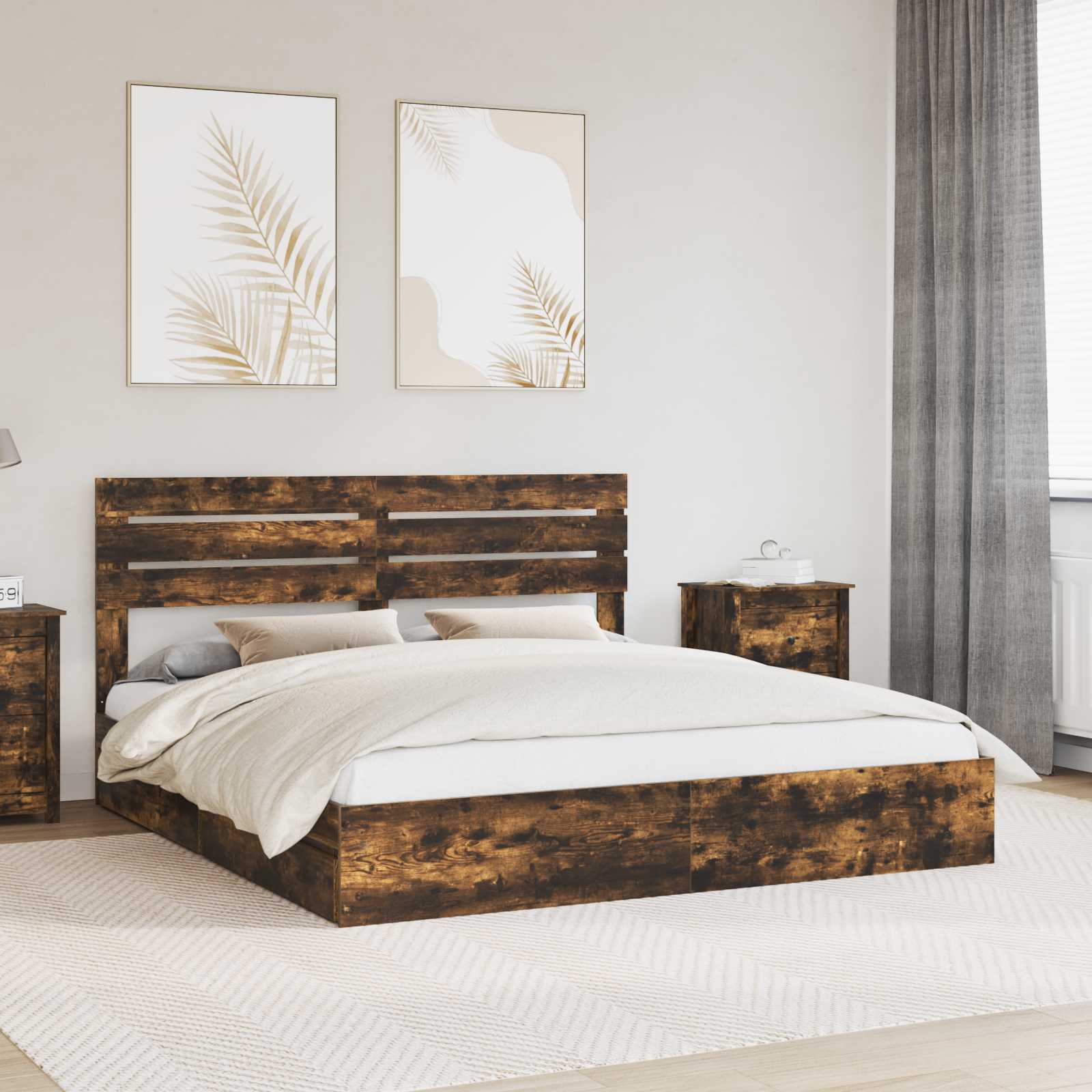 Seng med Oppbevaring Røkt eik 180 x 200 cm Konstruert tre