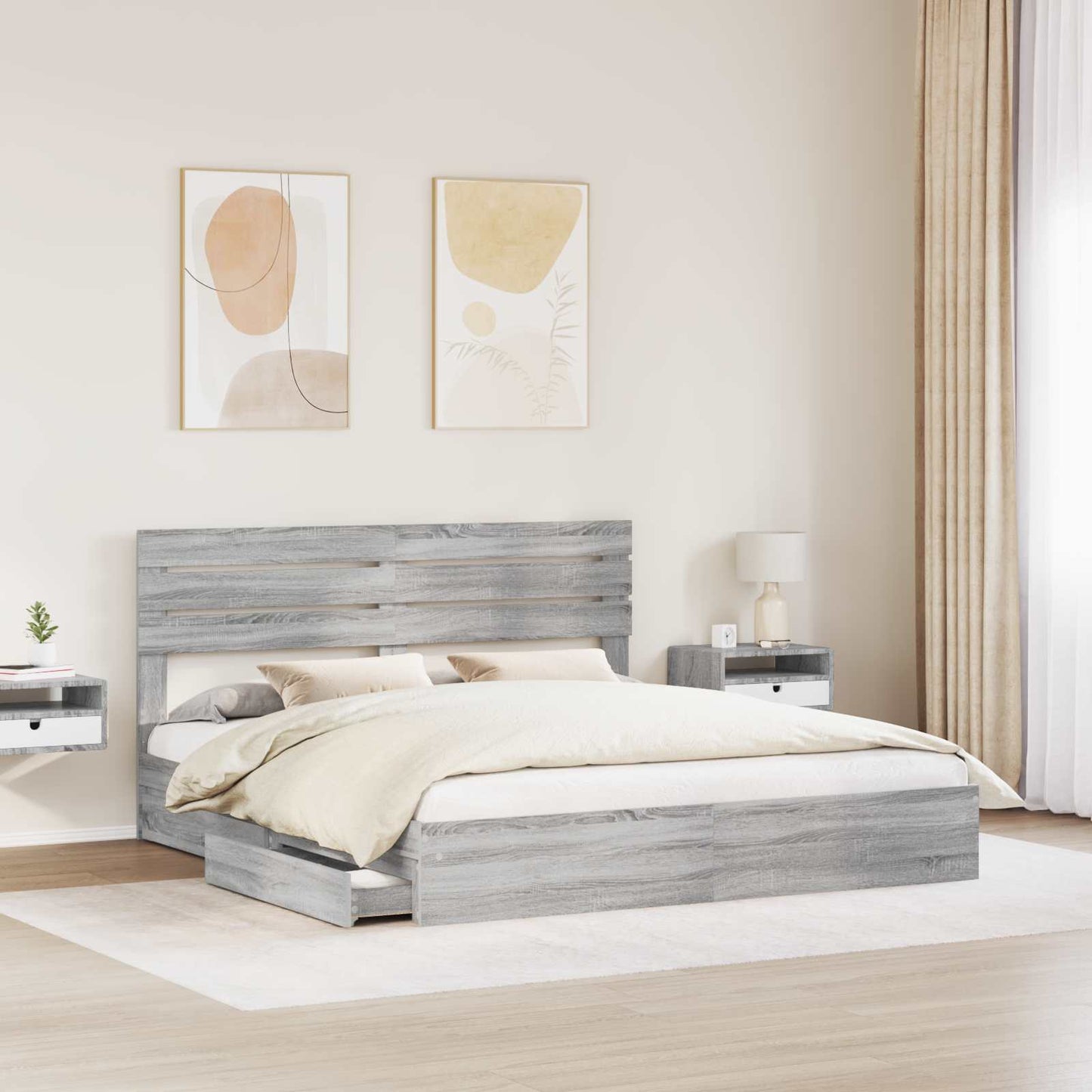 Seng med Oppbevaring Grå Sonoma 180 x 200 cm Konstruert tre