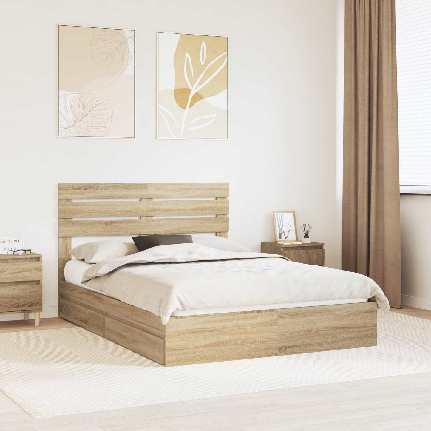 Seng med Oppbevaring Sonoma eik 160 x 200 cm Konstruert tre