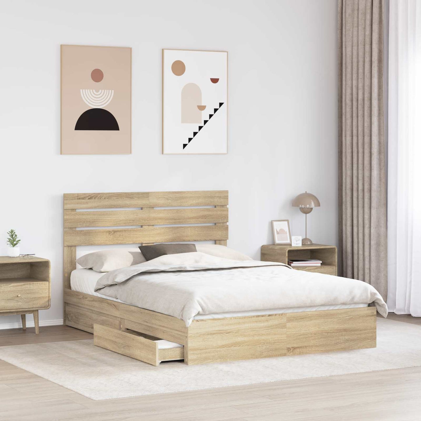 Seng med Oppbevaring Sonoma eik 160 x 200 cm Konstruert tre
