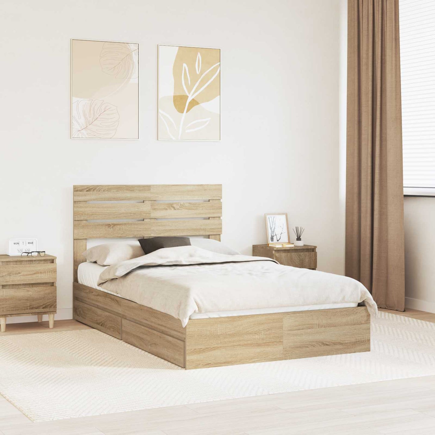 Seng med Oppbevaring Sonoma eik 135 x 190 cm Konstruert tre