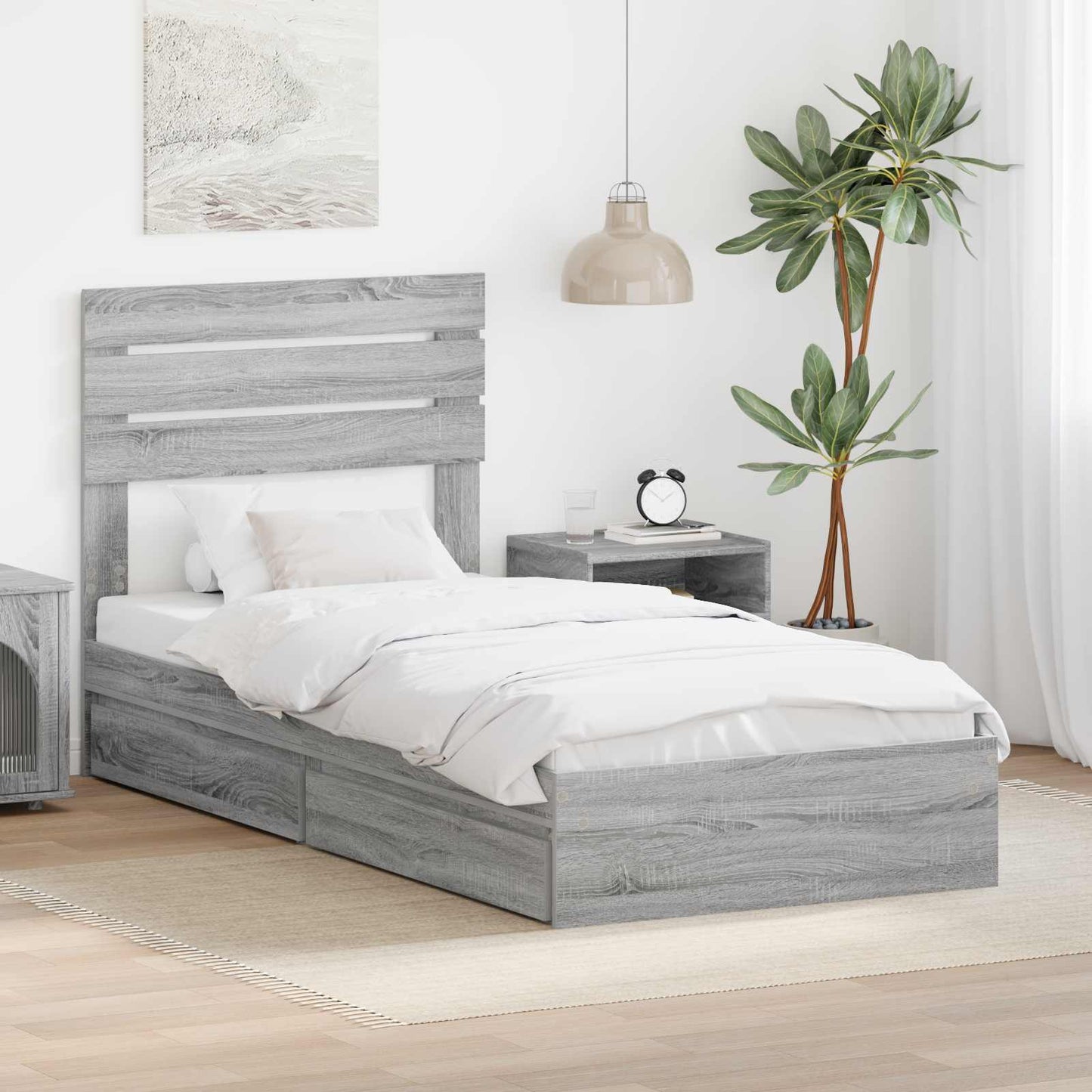 Seng med Oppbevaring Grå Sonoma 90 x 200 cm Konstruert tre