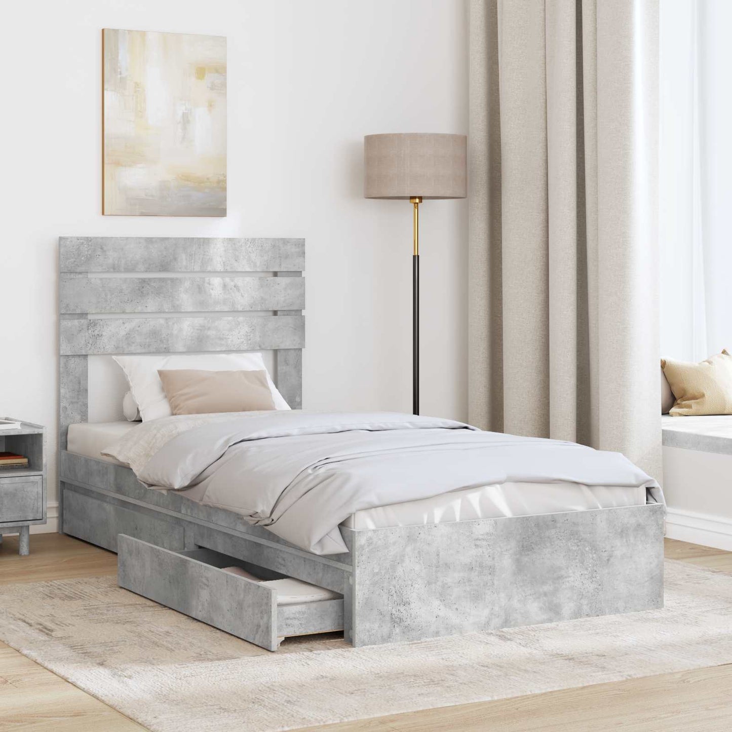 Seng med Oppbevaring Betonggrå 70 x 190 cm Konstruert tre