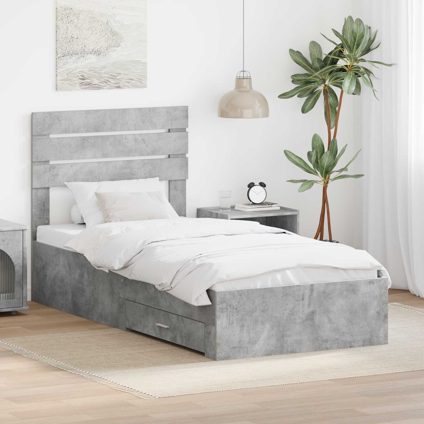 Sengestamme Betonggrå og Sølv 70 x 190 cm Konstruert tre