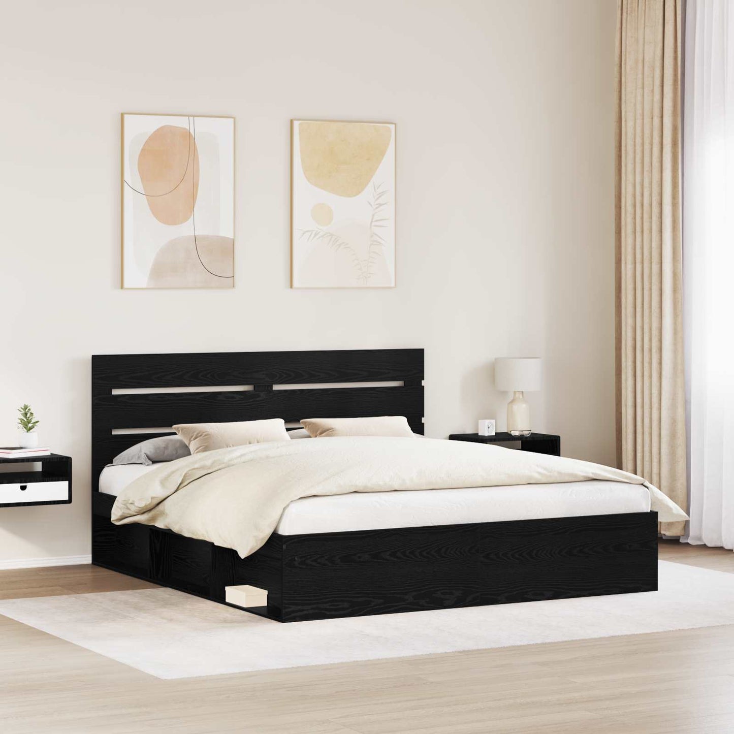 Sengestamme med hodegjerde Svart 200 x 200 cm Massiv furu