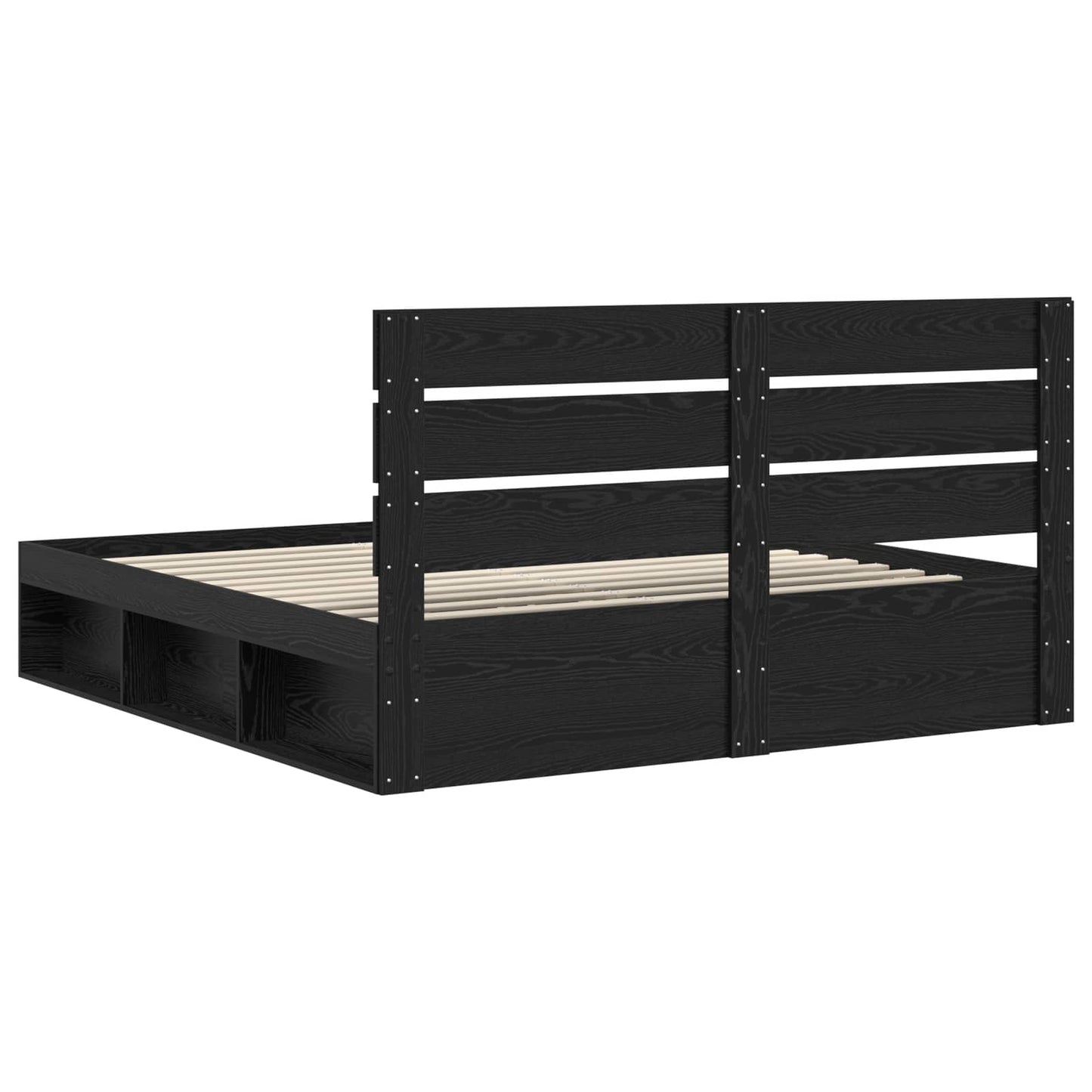 Sengestamme med hodegjerde Svart 200 x 200 cm Massiv furu