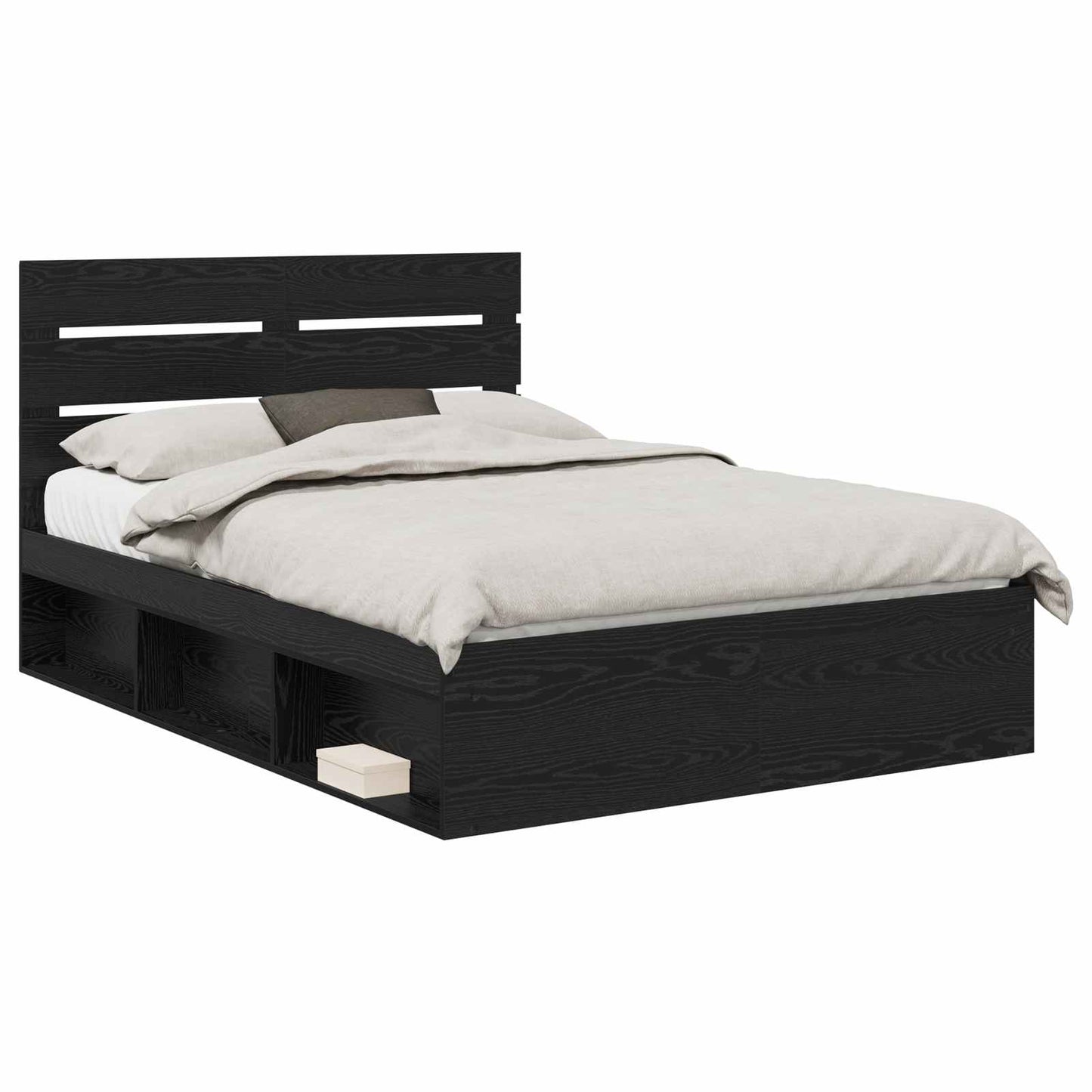 Sengestamme med hodegjerde Svart 150 x 200 cm Massiv furu