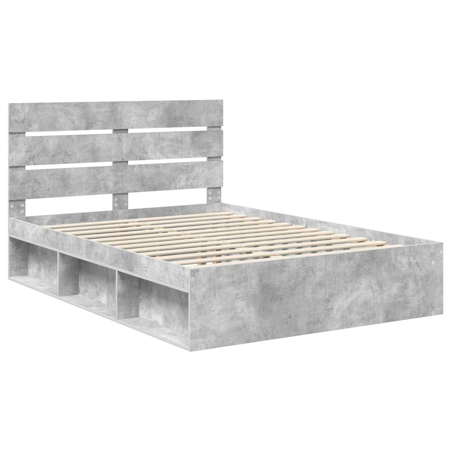 Sengestamme med hodegjerde Betonggrå 150 x 200 cm Massiv furu