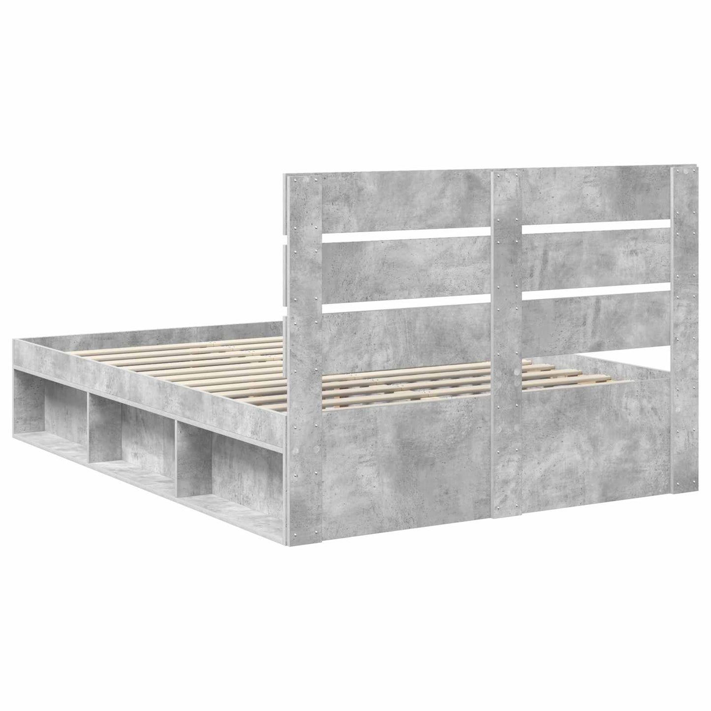 Sengestamme med hodegjerde Betonggrå 150 x 200 cm Massiv furu