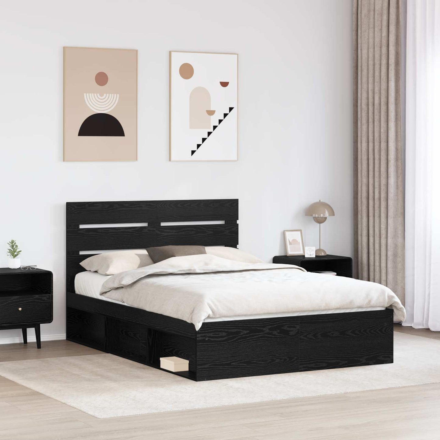 Sengestamme med hodegjerde Svart 140 x 190 cm Massiv furu
