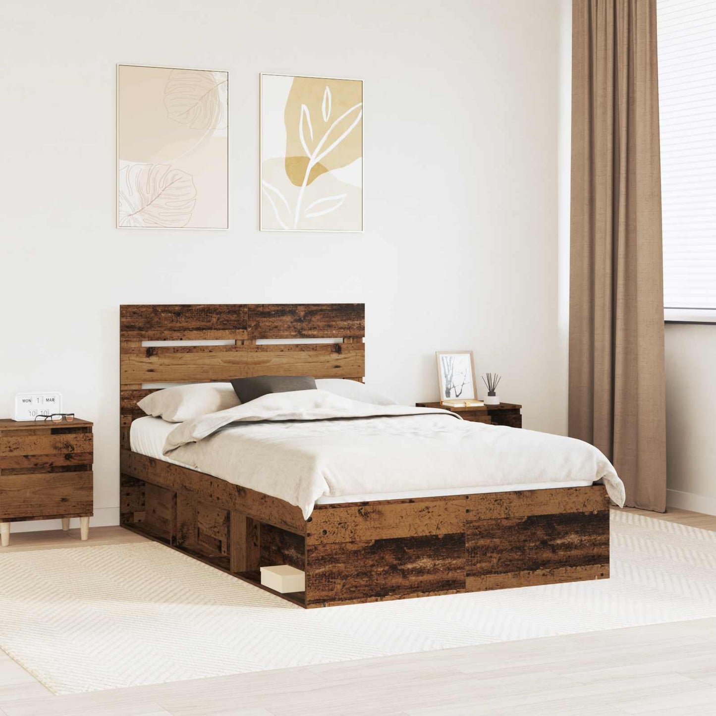 Sengestamme med hodegjerde Gammelt tre 135 x 190 cm Massiv furu