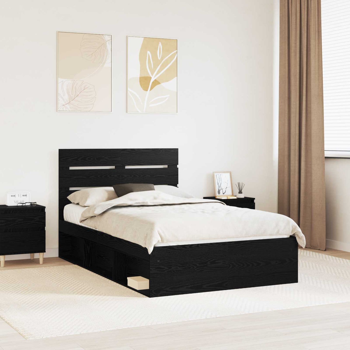 Sengestamme med hodegjerde Svart 120 x 200 cm Massiv furu