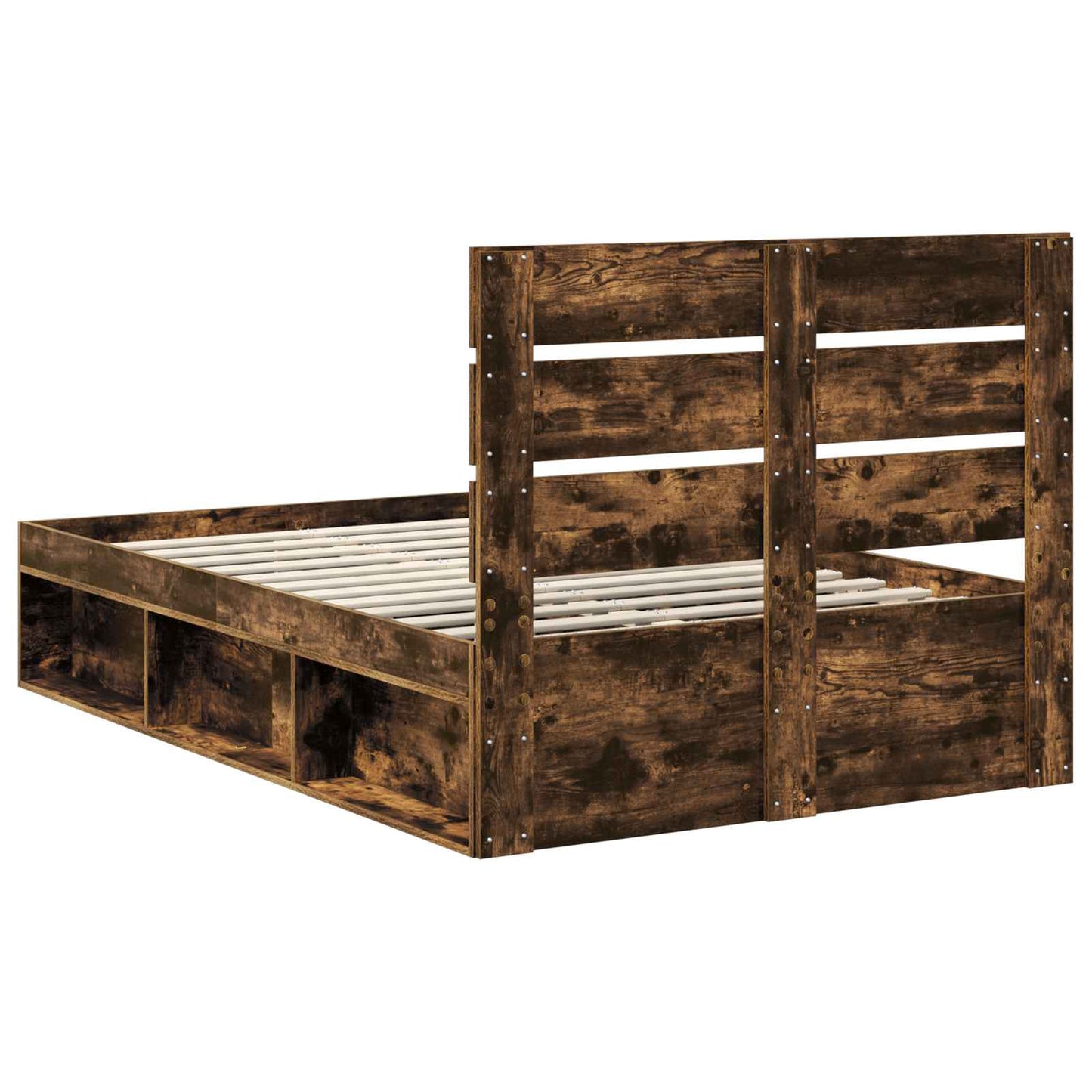 Sengestamme med hodegjerde Røkt eik 120 x 200 cm Massiv furu