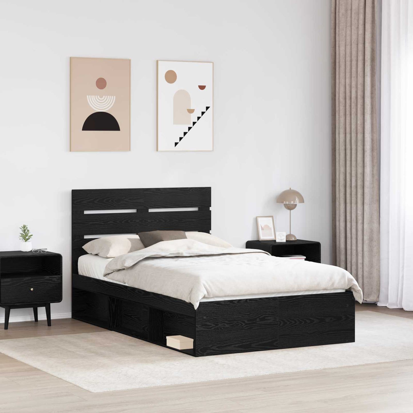 Sengestamme med hodegjerde Svart 120 x 190 cm Massiv furu