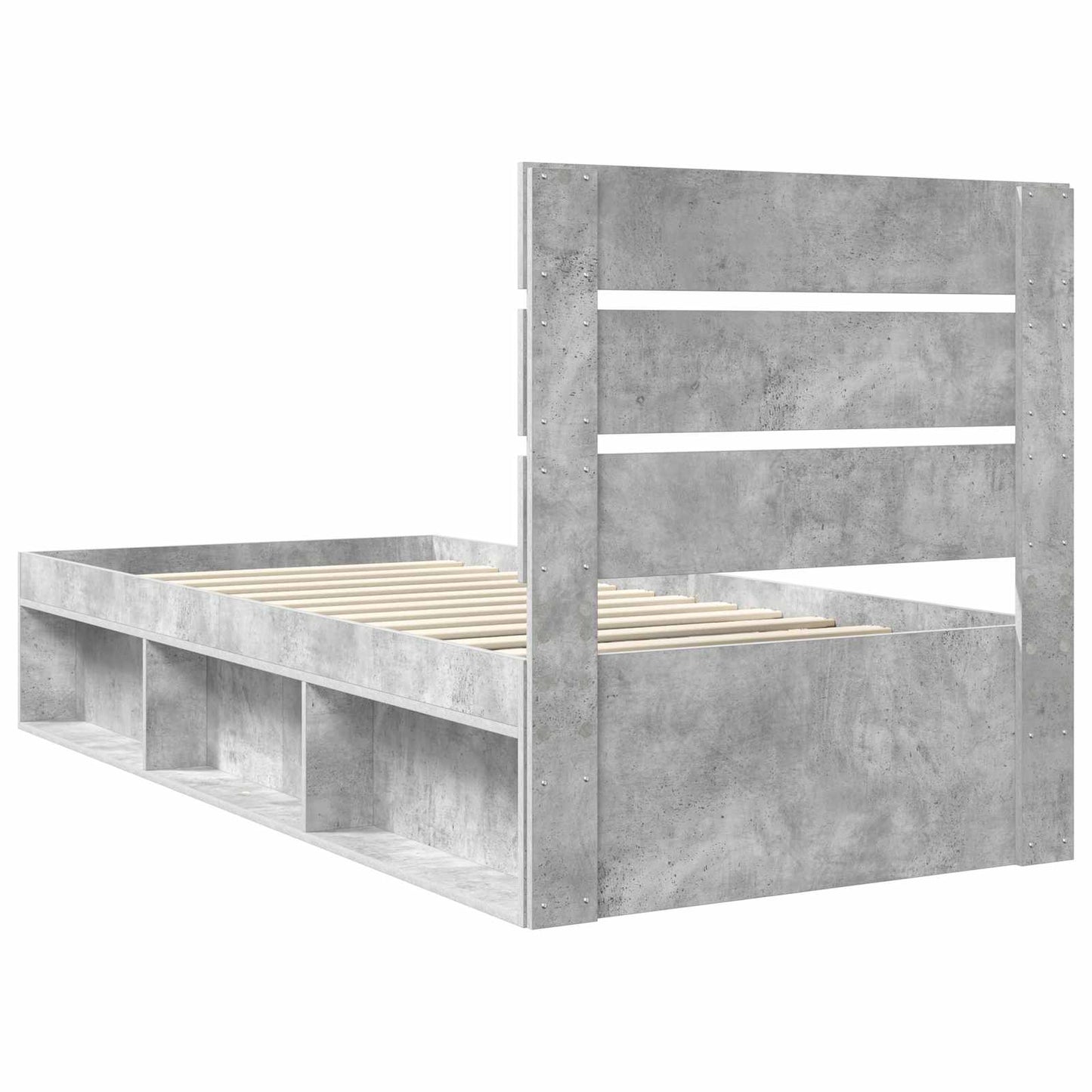 Sengestamme med hodegjerde Betonggrå 100 x 200 cm Massiv furu