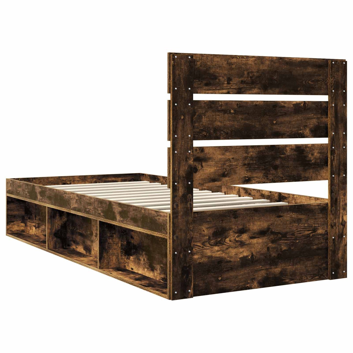 Sengestamme med hodegjerde Røkt eik 100 x 200 cm Massiv furu