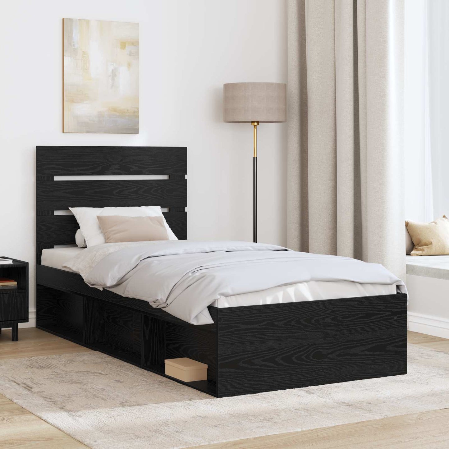 Sengestamme med hodegjerde Svart 90 x 200 cm Massiv furu